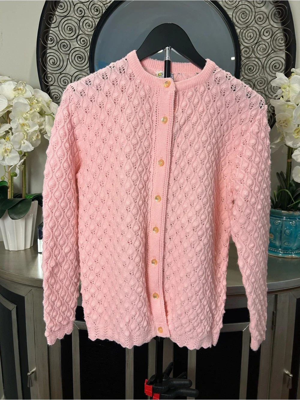 Light Pink Knit Button-Front Cardigan Sweater